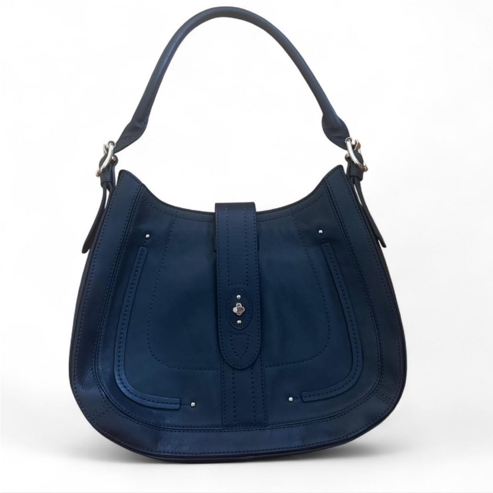 Brooks Brother Navy Blue Women's Leather Hobo Shoulder Purse w/ Silver Hardware